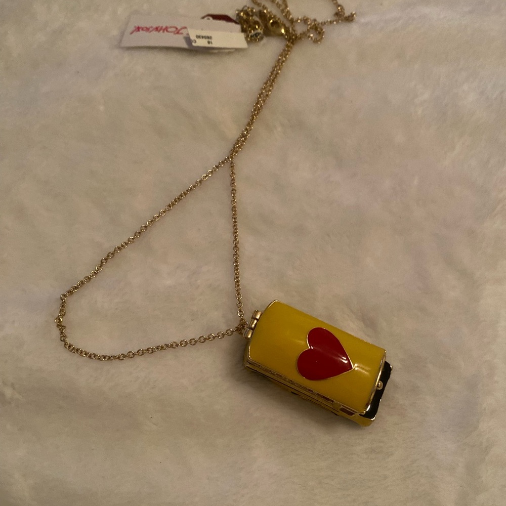 Betsty Johnson Yellow bus Necklace with Red Heart Pendant